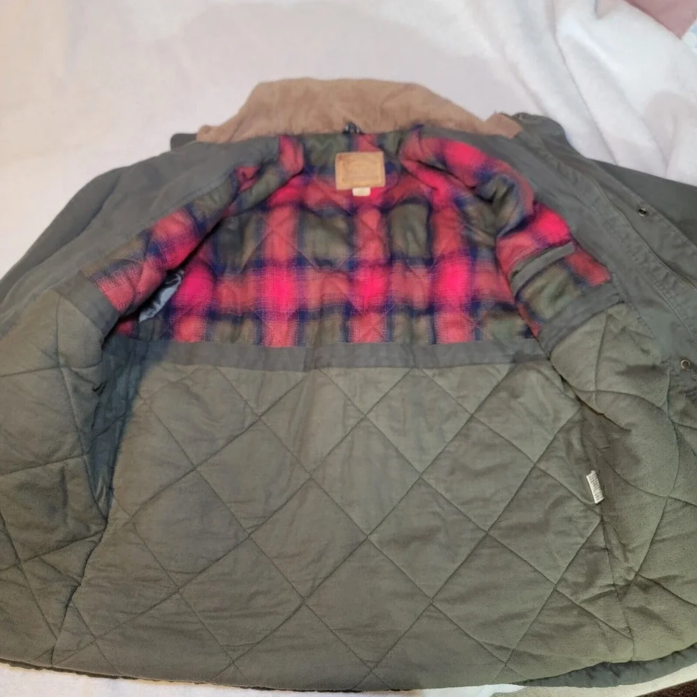 Vtg St Johns Bay Barn Chore Jacket Men Med Olive Corduroy Collar Flannel Quilted